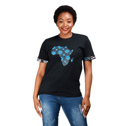 Black Shweshwe Africa Map Shirt by Tribe Afrique Tribe Afrique