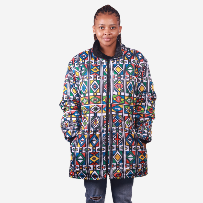 Ndebele Reloaded Long Jacket with Removable hood Tribe Afrique