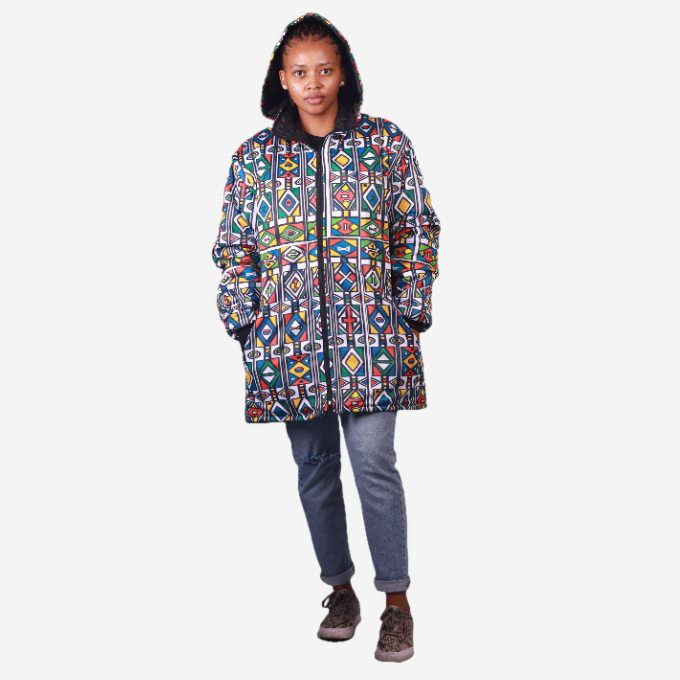 Ndebele Reloaded Long Jacket with Removable hood Tribe Afrique