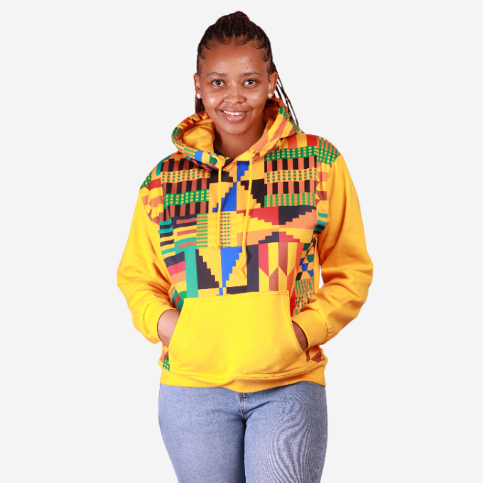 New Kente Yellow African Hoodie Tribe Afrique