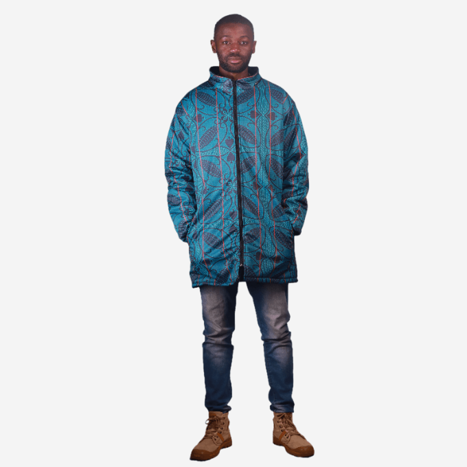 Green Sotho Long Jacket with Removable hood Tribe Afrique