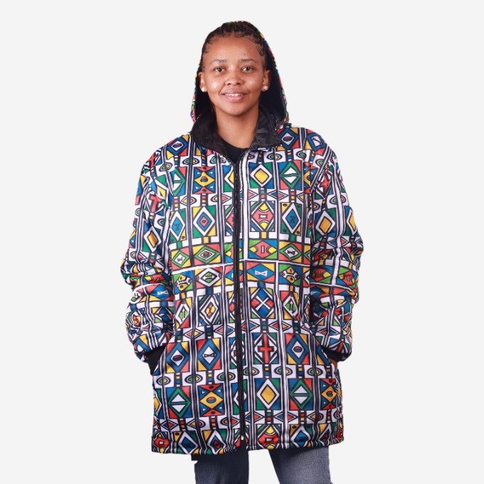 Ndebele Reloaded Long Jacket with Removable hood Tribe Afrique