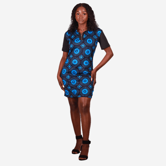 Blue Shweshwe African Golfer Dress Tribe Afrique