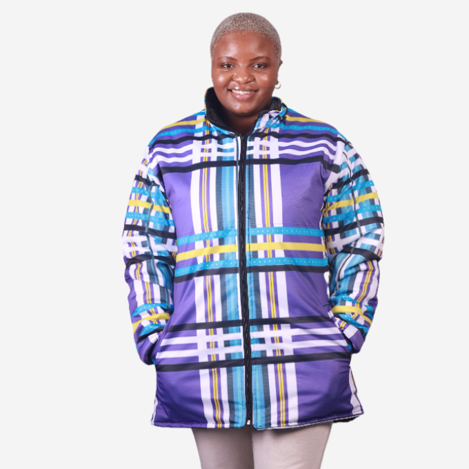 Purple Venda Long Jacket with Removable hood Tribe Afrique