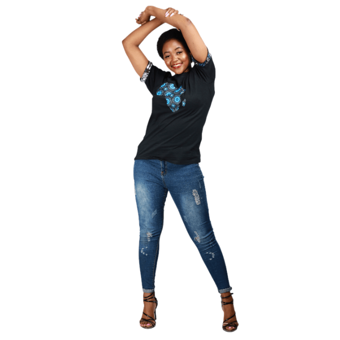 Black Shweshwe Africa Map Shirt by Tribe Afrique Tribe Afrique