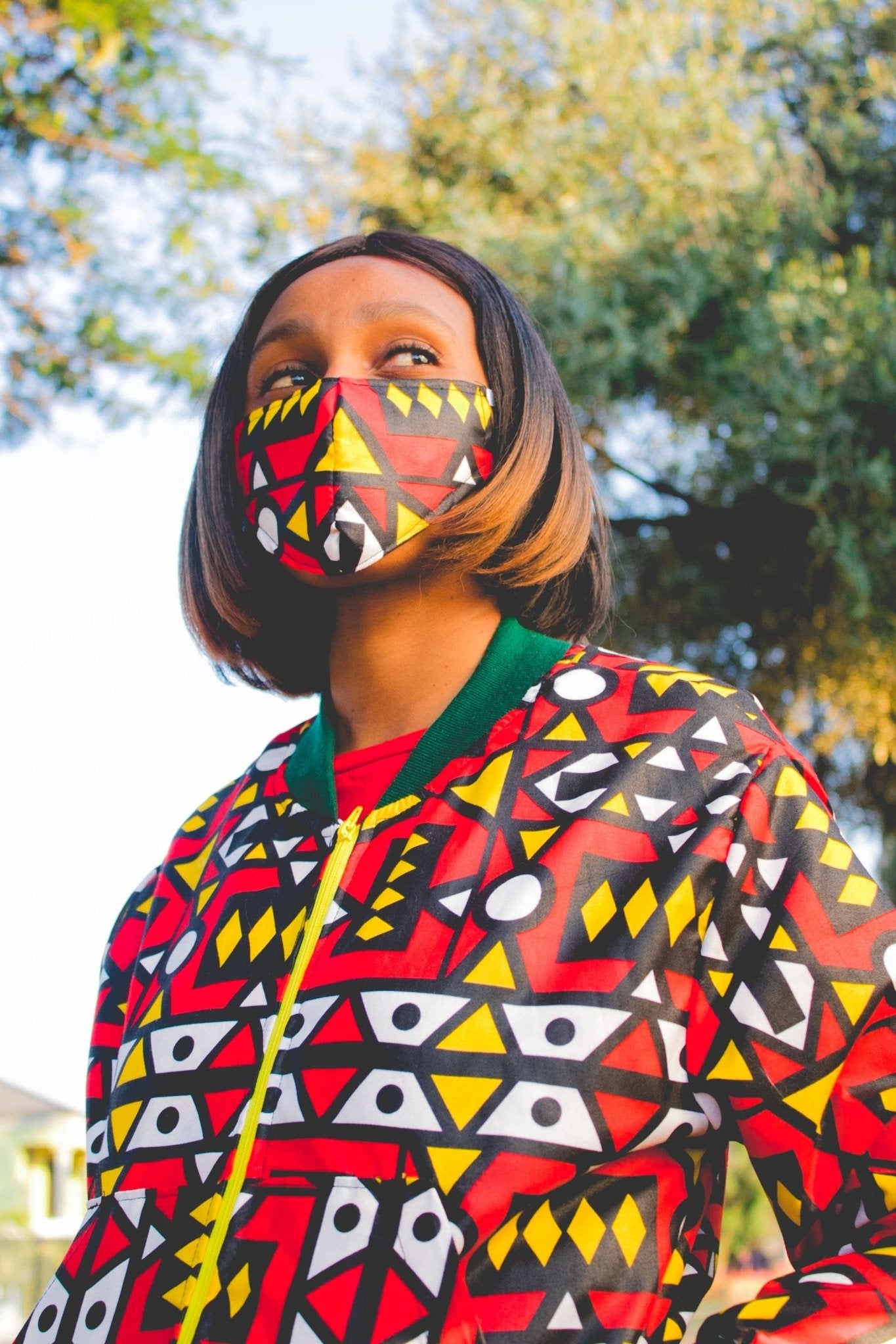 Adult- Ogyabaa African Bomber Jackets with Mask Tribe Afrique