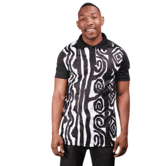 African Zebra Print African Heritage Golf Shirt by Tribe Afrique Tribe Afrique