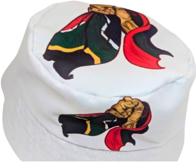 Adult size - White Freedon hand African Bucket hat by Tribe Afrique - Tribe Afrique