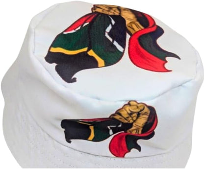 Adult size - White Freedon hand African Bucket hat by Tribe Afrique - Tribe Afrique