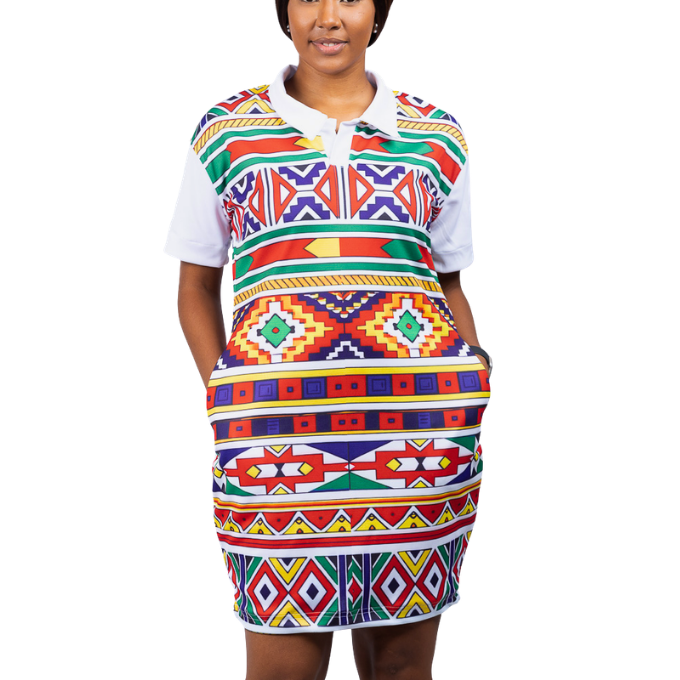 Orange Ndebele African Golfer Dress by Tribe Afrique