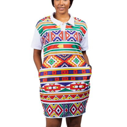 Orange Ndebele African Golfer Dress by Tribe Afrique