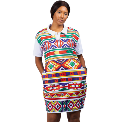 Orange Ndebele African Golfer Dress by Tribe Afrique