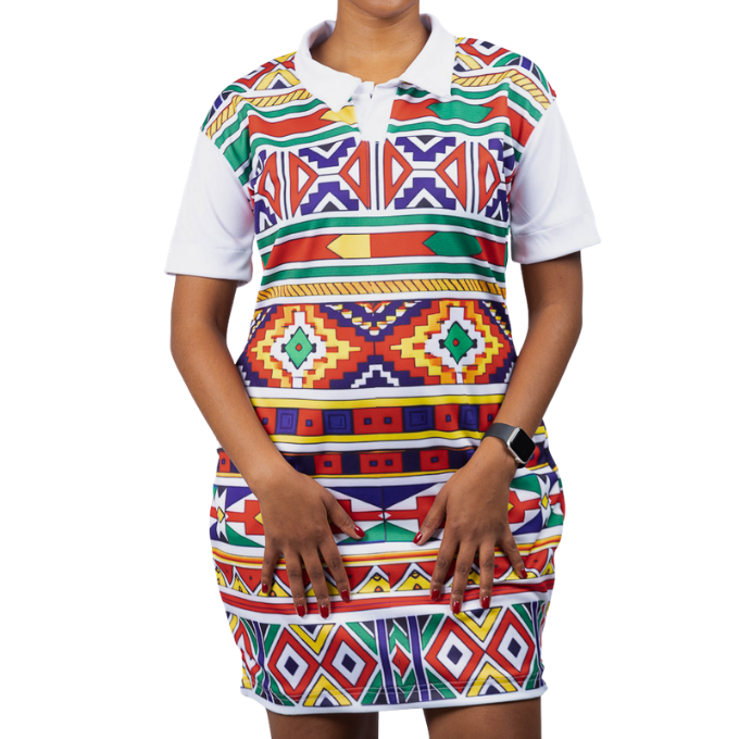 Orange Ndebele African Golfer Dress by Tribe Afrique