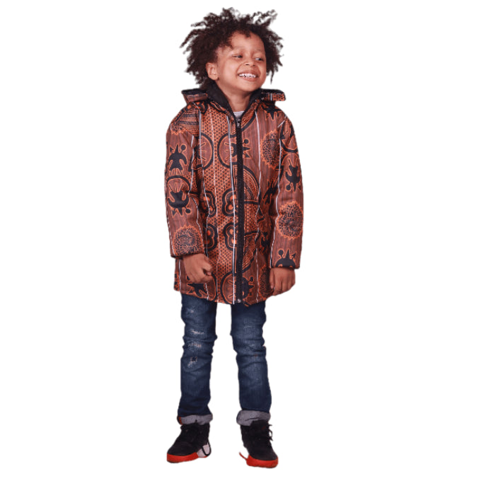 Orange  Sotho Kids African Jacket with removable hood Tribe Afrique