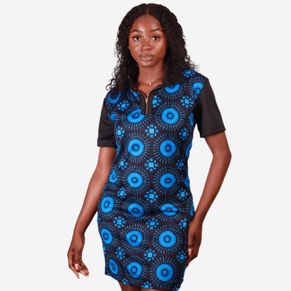 Blue Shweshwe African Golfer Dress Tribe Afrique