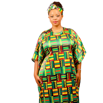 Green Kente Satin Bubu Dress by Tribe Afrique (Kaftan)