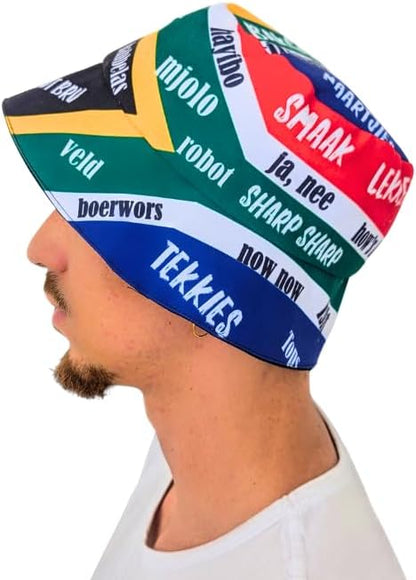 Adult size - SA Slangs on South African Flag African Bucket hat by Tribe Afrique - Tribe Afrique