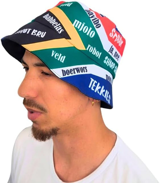 Adult size - SA Slangs on South African Flag African Bucket hat by Tribe Afrique - Tribe Afrique