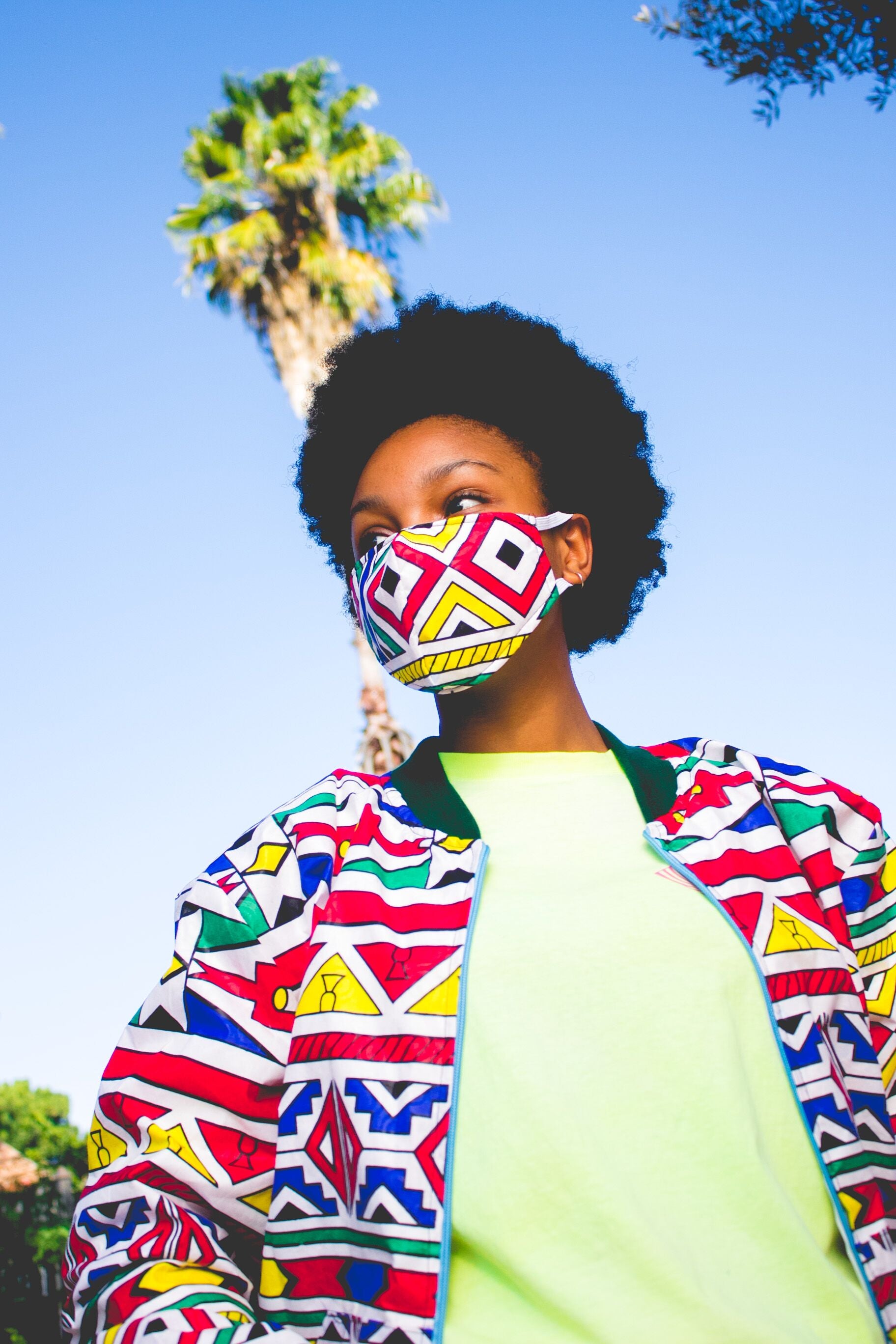 Orange Ndebele African Bomber Jackets with Mask Tribe Afrique