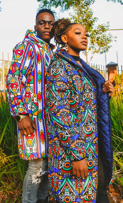 Blue Kai Extra Long Jacket with Removable hood Tribe Afrique