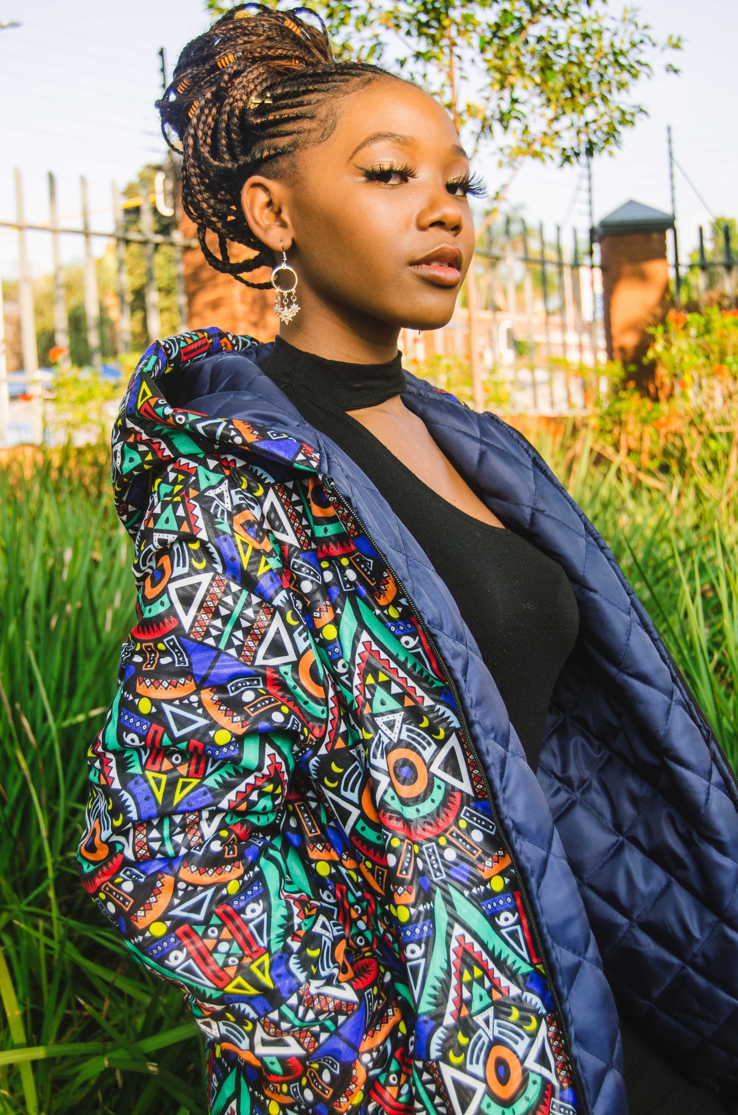 Blue Kai Extra Long Jacket with Removable hood Tribe Afrique