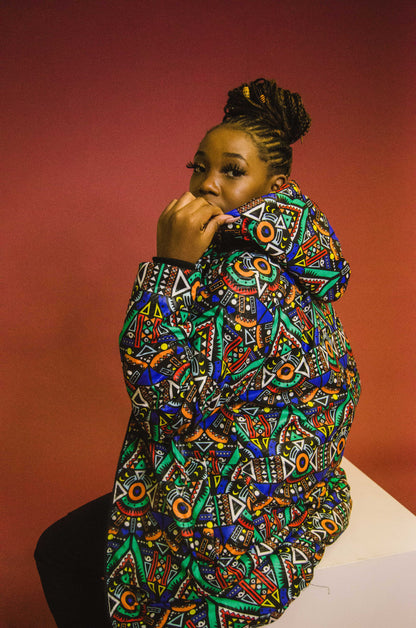 Blue Kai Extra Long Jacket with Removable hood Tribe Afrique