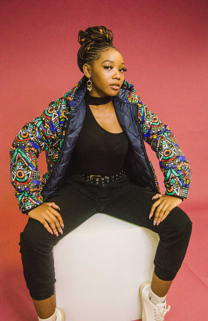 Blue Kai Extra Long Jacket with Removable hood Tribe Afrique