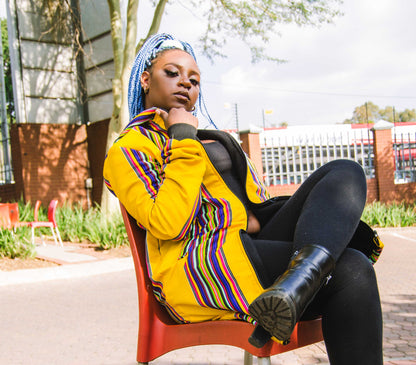 Yellow Venda Extra Long Jacket with Removable hood Tribe Afrique