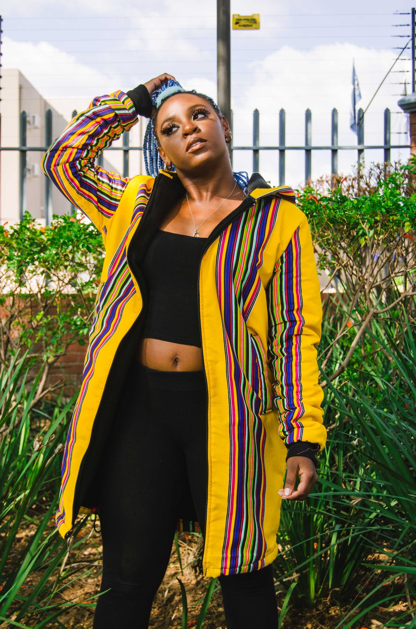 Yellow Venda Extra Long Jacket with Removable hood Tribe Afrique