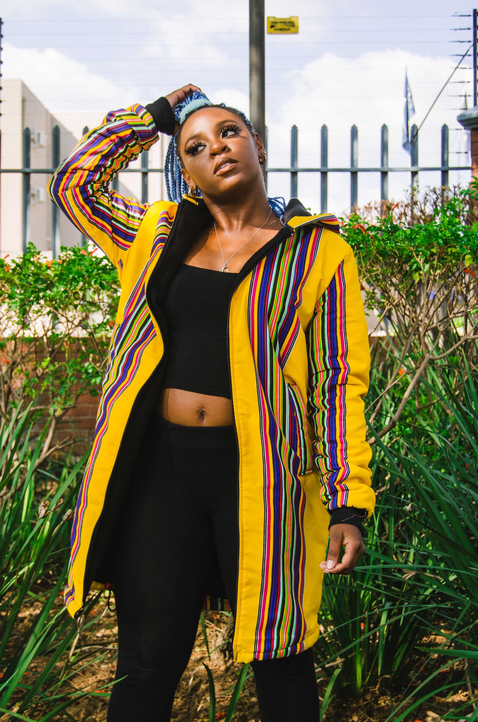 Yellow Venda Extra Long Jacket with Removable hood Tribe Afrique