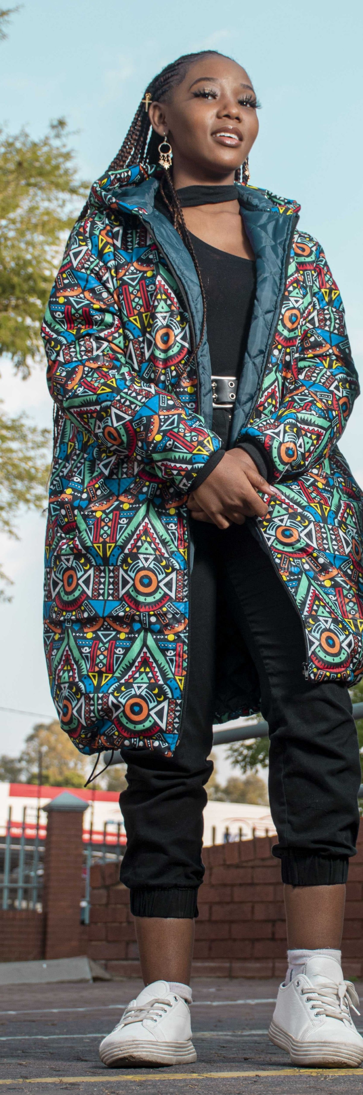 Blue Kai Extra Long Jacket with Removable hood Tribe Afrique