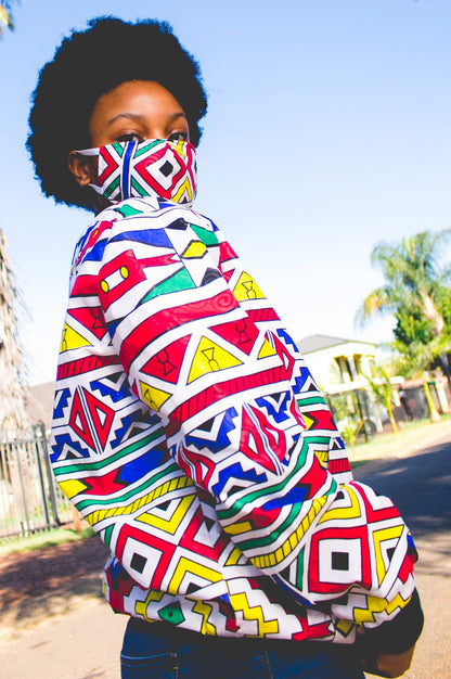Orange Ndebele African Bomber Jackets with Mask Tribe Afrique