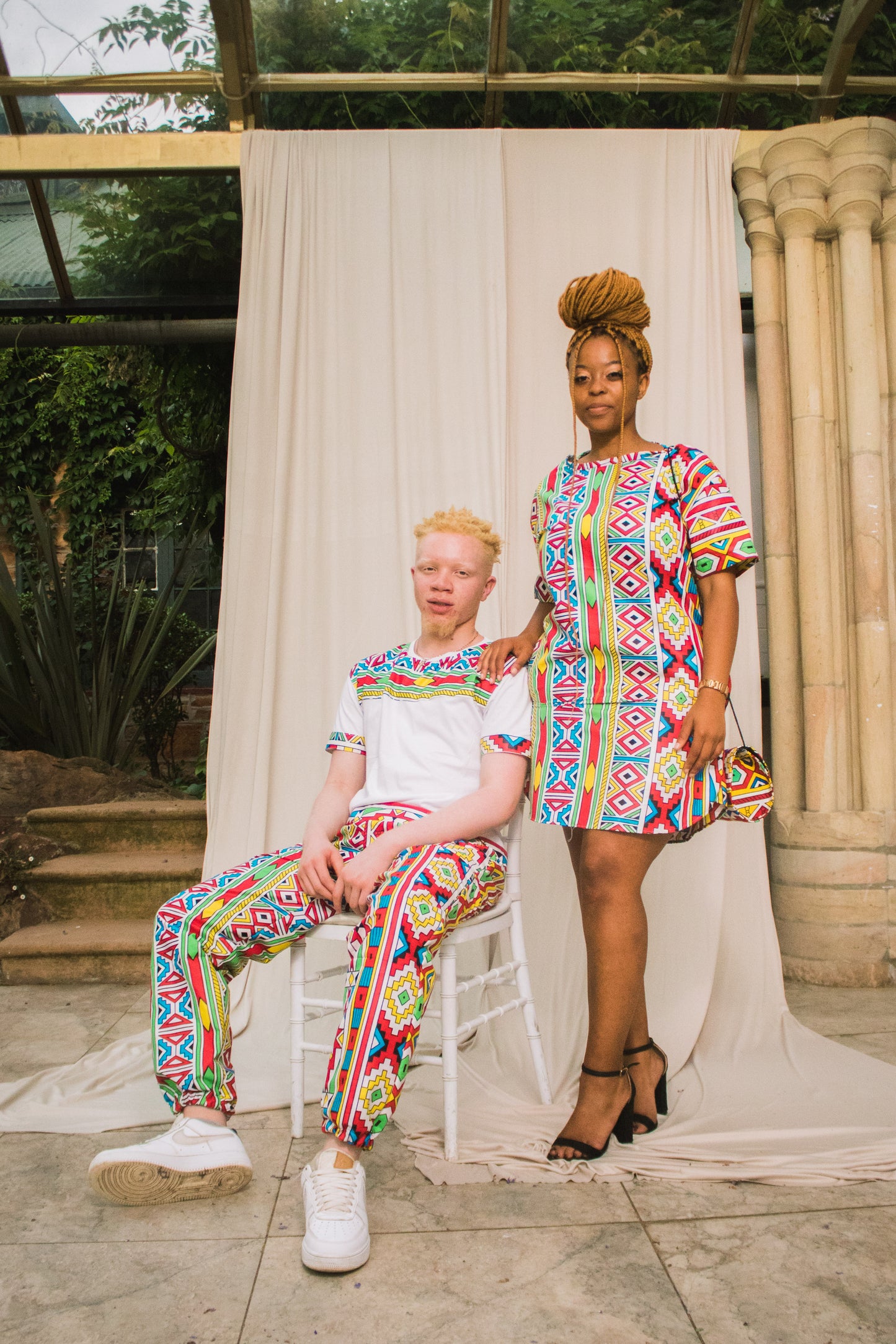 Orange Ndebele African Long Shirt by Tribe Afrique Tribe Afrique