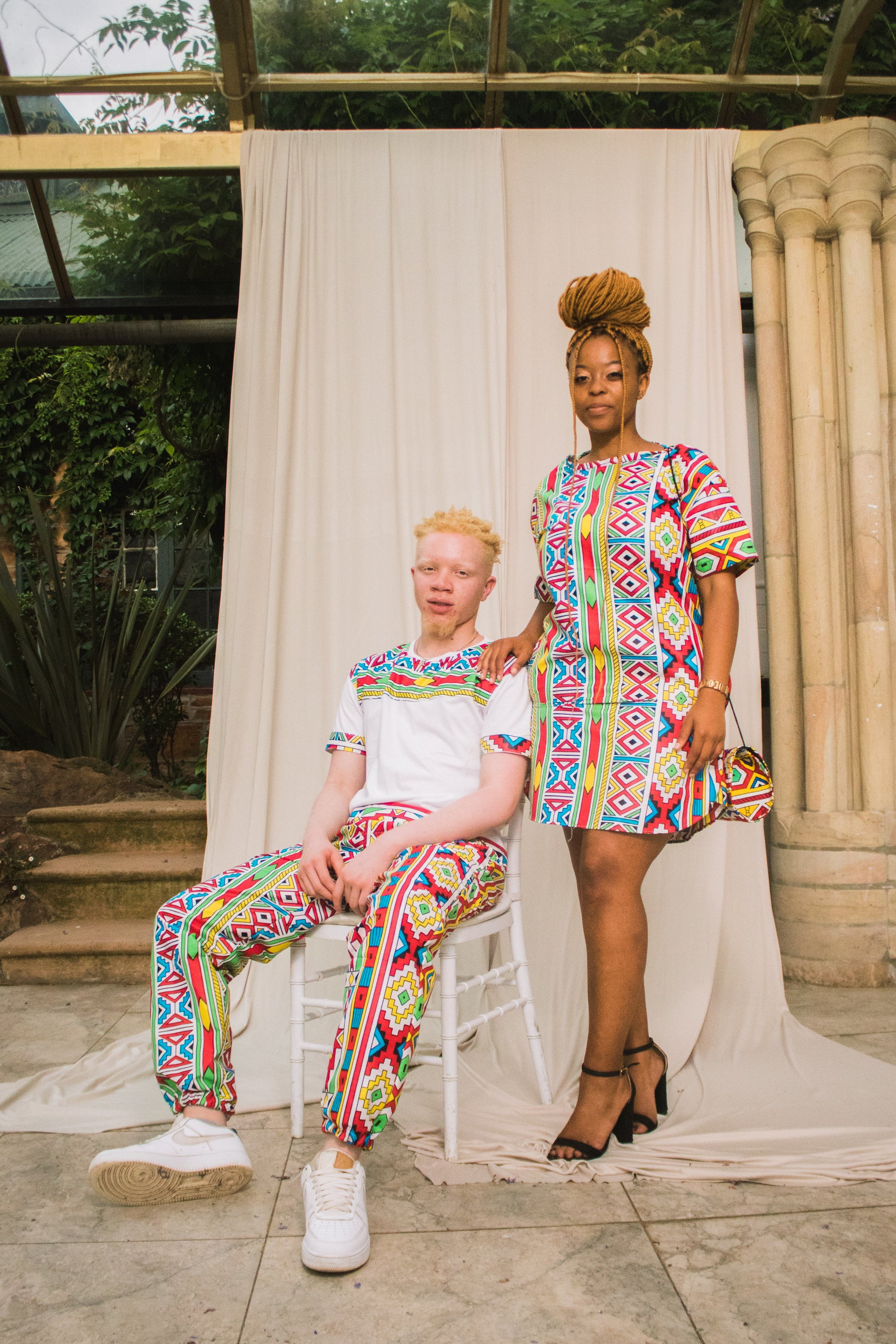 Orange Ndebele African Long Shirt by Tribe Afrique Tribe Afrique