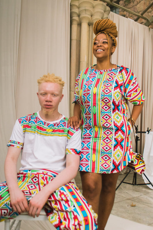 Orange Ndebele African Long Shirt by Tribe Afrique Tribe Afrique