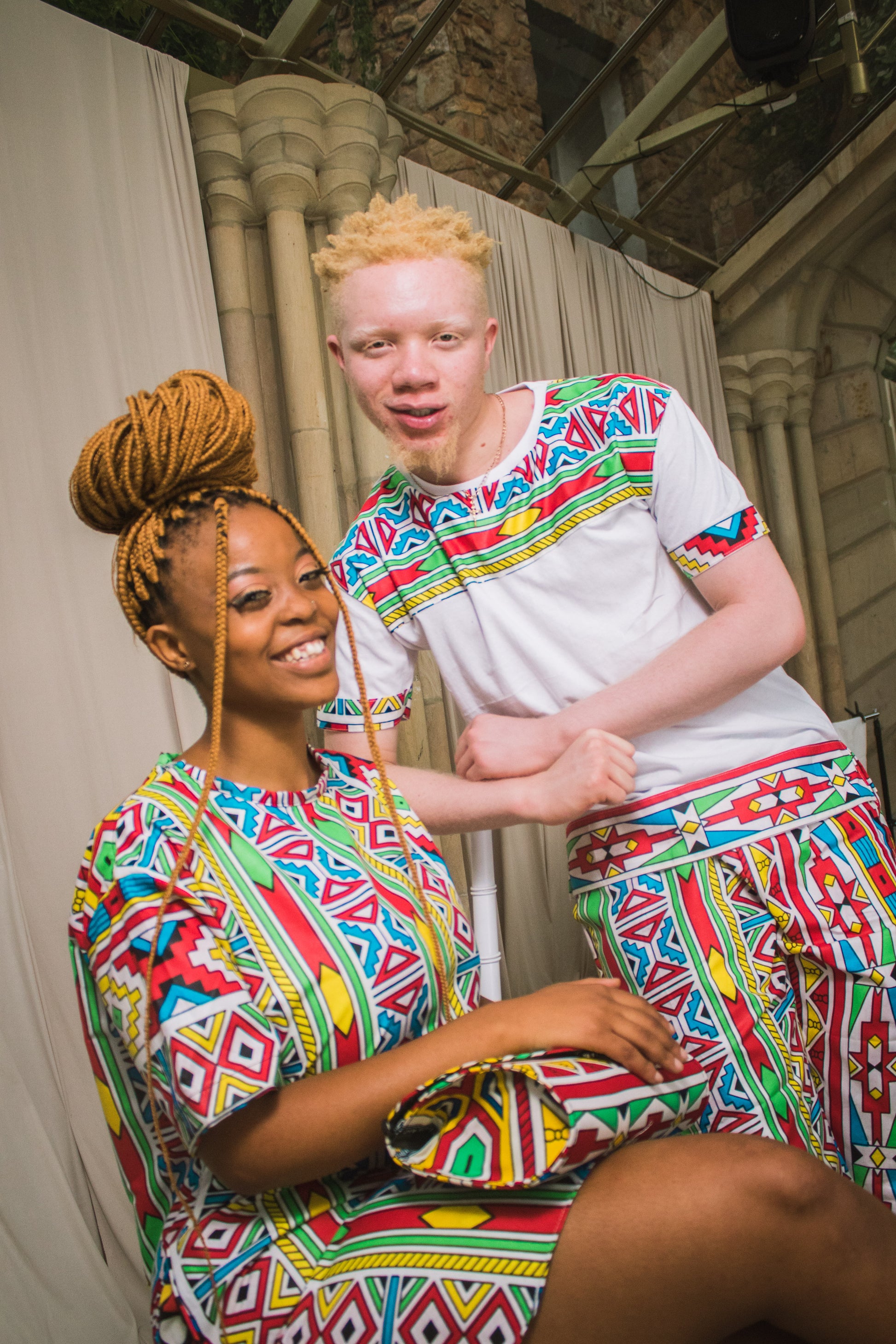 Orange Ndebele African Long Shirt by Tribe Afrique Tribe Afrique