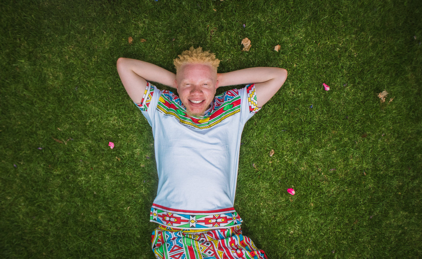 Orange Ndebele Shirt by Tribe Afrique with Matching Mask Tribe Afrique