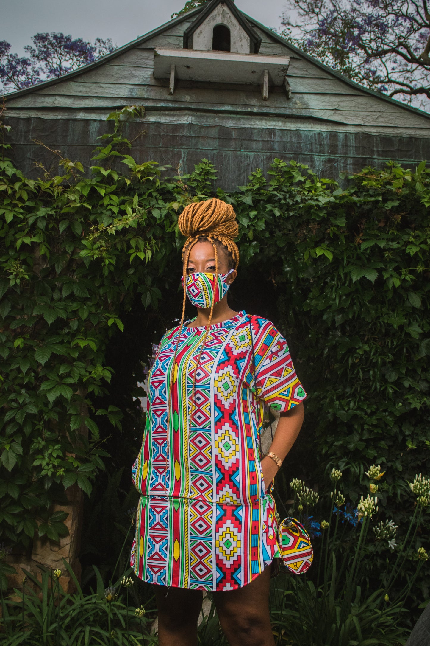 Orange Ndebele African Long Shirt by Tribe Afrique Tribe Afrique
