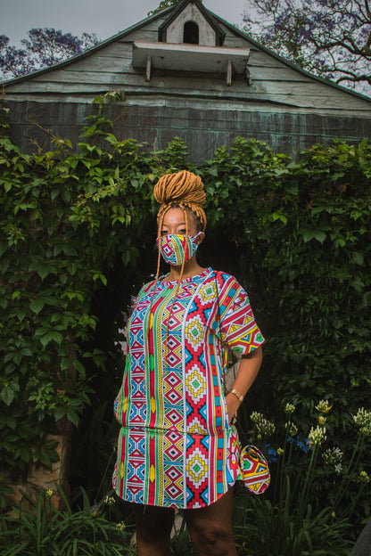 Orange Ndebele African Long Shirt by Tribe Afrique Tribe Afrique