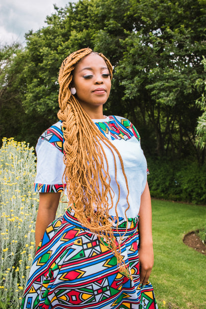 Ndebele African Jika Shirt by Tribe Afrique with Matching Mask Tribe Afrique