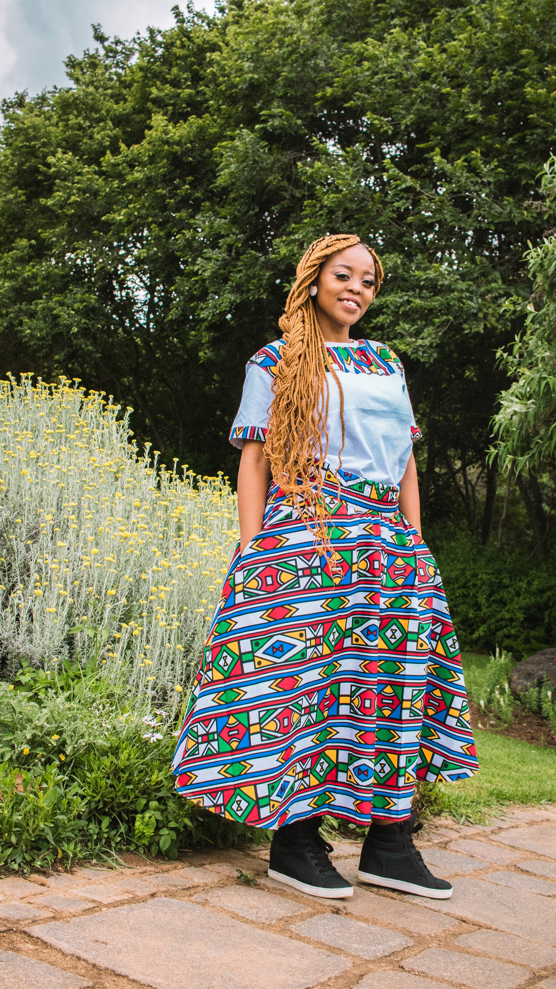 Ndebele African Jika Shirt by Tribe Afrique with Matching Mask Tribe Afrique