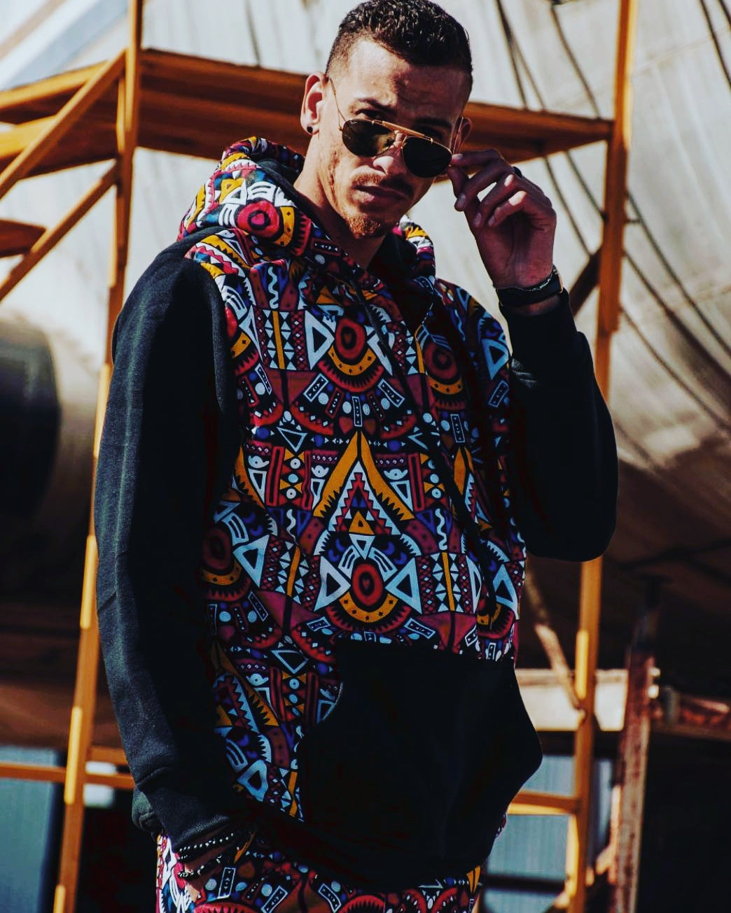 Full Kai Black African Hoodie with 3-Ply Mask Tribe Afrique