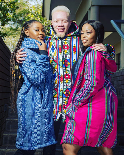 Pink Venda Extra Long Jacket with Removable hood Tribe Afrique