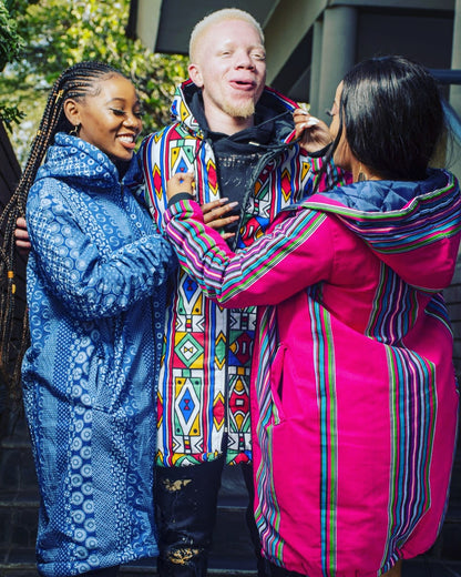 Pink Venda Extra Long Jacket with Removable hood Tribe Afrique