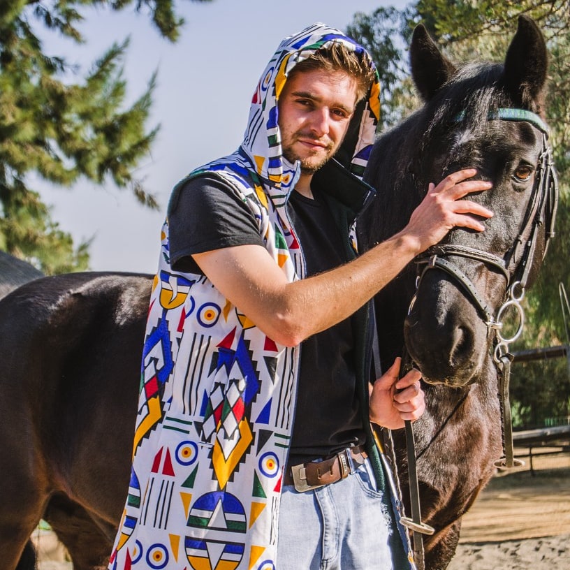 Ndebele Kess Extra Long Jacket with Removable hood and sleeves Tribe Afrique