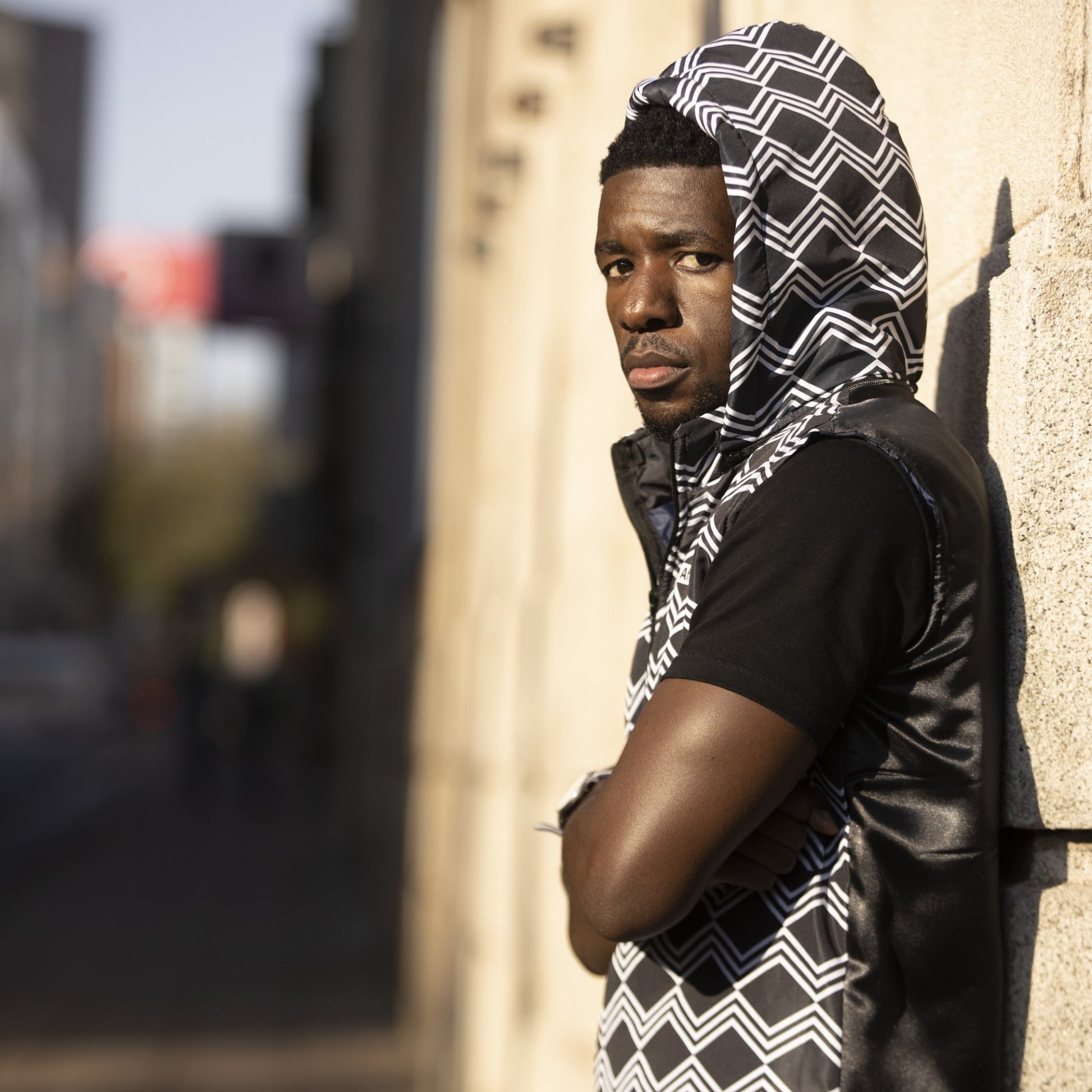 Sleeveless Black and White Xhosa Jacket with Removable hood Tribe Afrique