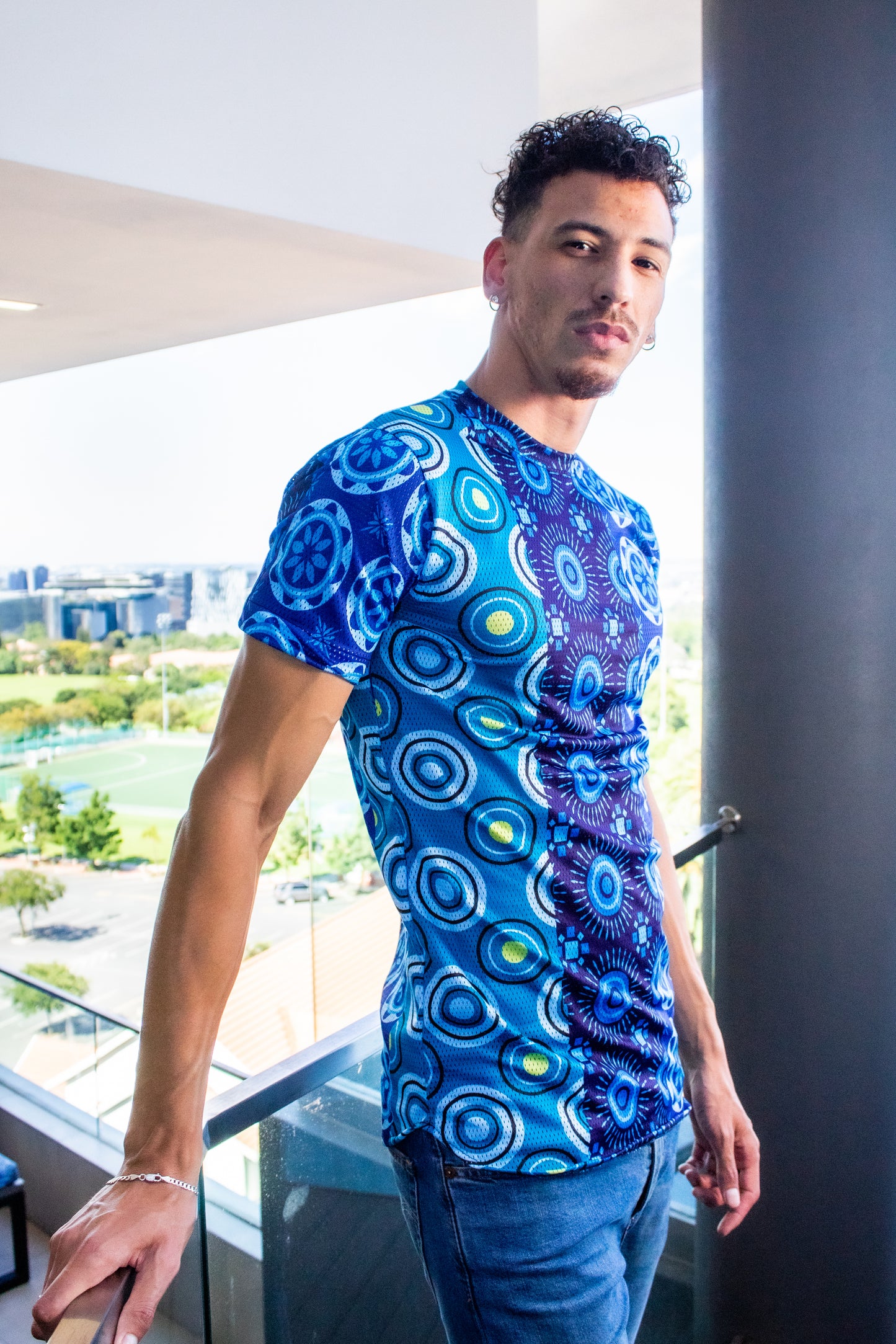 Blue Shweshwe Unisex  Casual Mesh Shirt Tribe Afrique