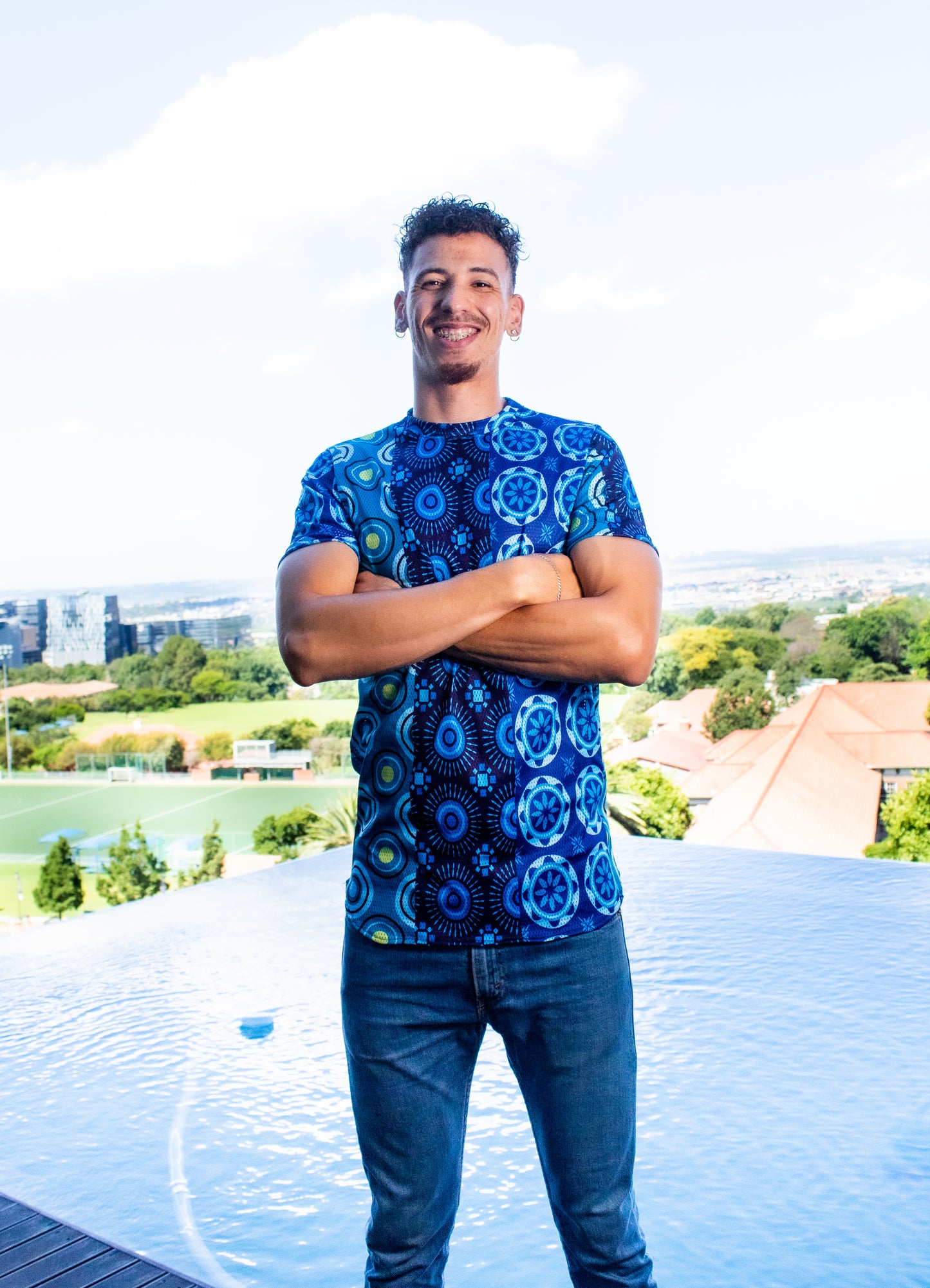 Blue Shweshwe Unisex  Casual Mesh Shirt Tribe Afrique