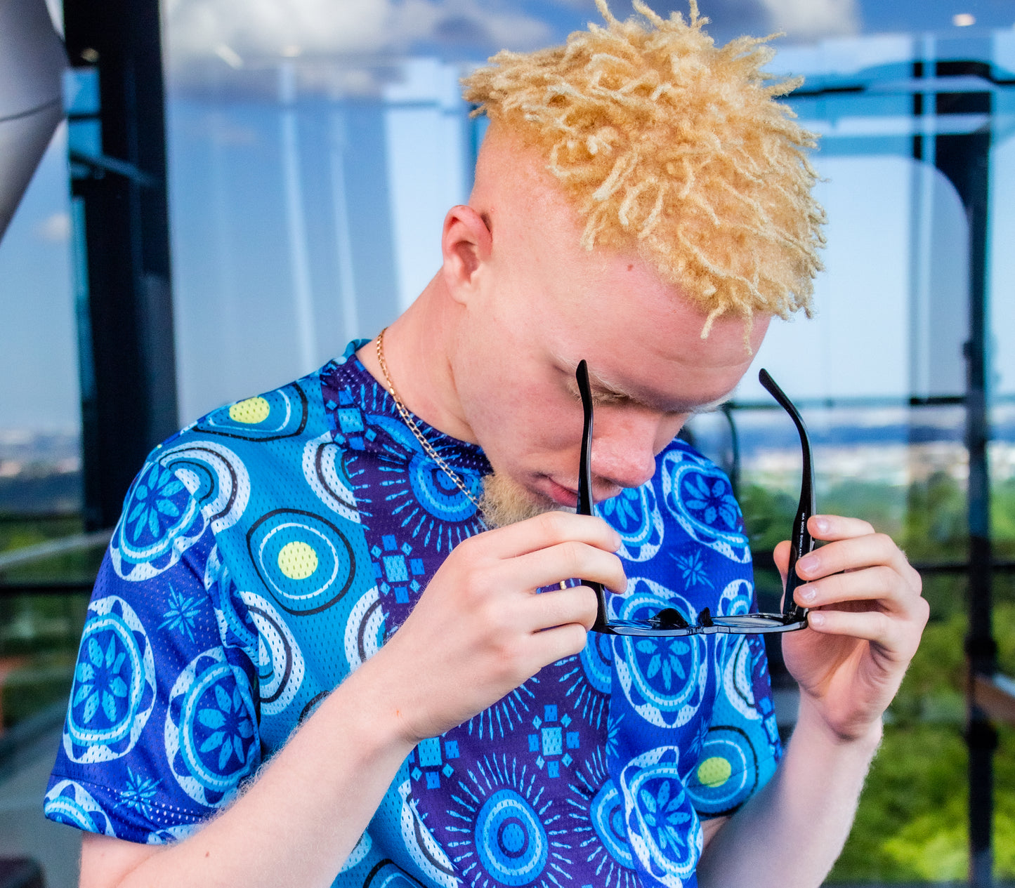 Blue Shweshwe Unisex  Casual Mesh Shirt Tribe Afrique