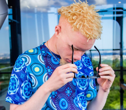 Blue Shweshwe Unisex  Casual Mesh Shirt Tribe Afrique